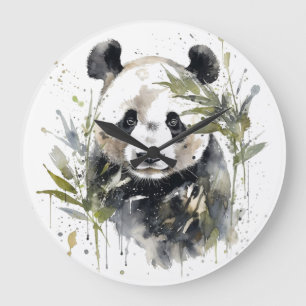 Relógio Grande Jardim de Panda em Aquarela