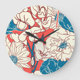 Relógio Grande Jardim Floral Elegante: Design de Vintage sem Seam