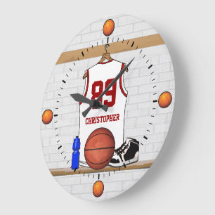 Relógio Grande Jérsei branco e vermelho personalizado do