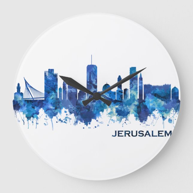 Relógio Grande Jerusalém Israel Skyline Blue (Frente)