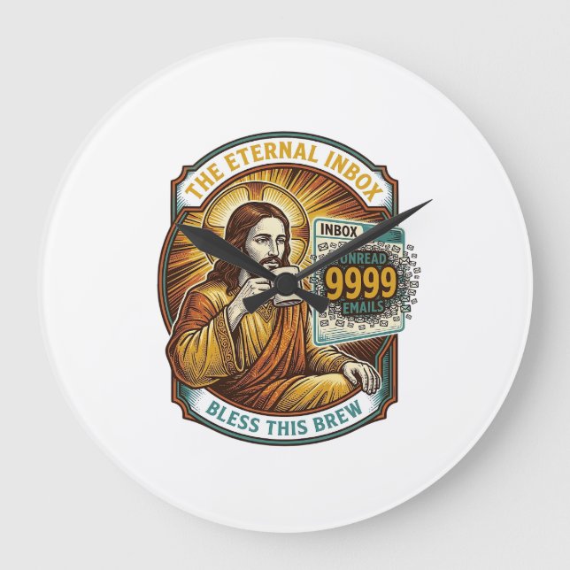Relógio Grande Jesus 9999 E-mails Não Lidos Caixa de Entrada Zero (Frente)