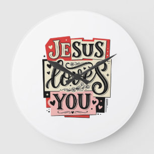 Relógio Grande Jesus Ama Você Gravação Vintage Tipografia Cristã