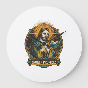 Relógio Grande Jesus Chip Quebrado Preso No Prato De Molho Humor