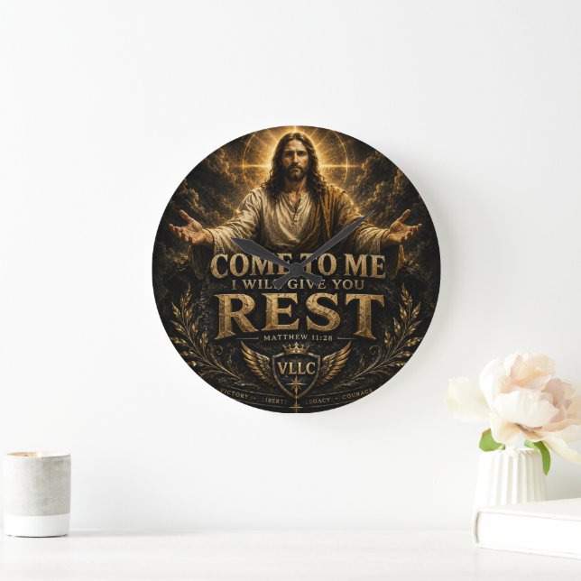 Relógio Grande Jesus Come to Me Christian Gold Sacred Art (Lar)