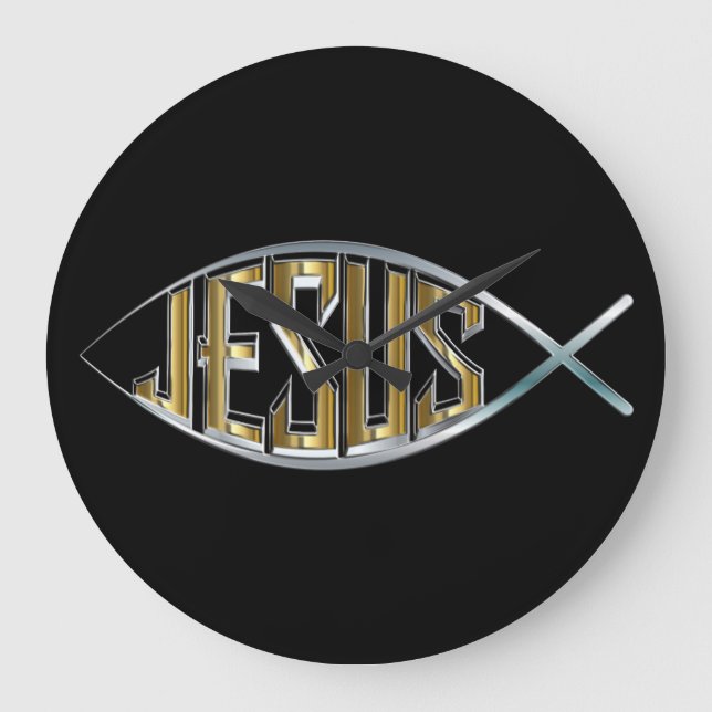 Relógio Grande Jesus dentro de um símbolo de peixe (Frente)
