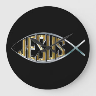 Relógio Grande Jesus dentro de um símbolo dos peixes