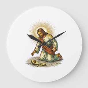 Relógio Grande Jesus Derrubou Abacate Fresco Cortado no Chão Trág