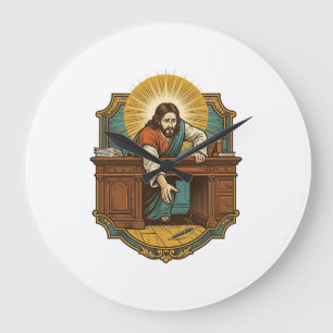 Relógio Grande Jesus Derrubou Caneta Atrás de Pesada Mesa Humor D
