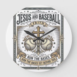 Relógio Grande Jesus e Beisebol Cristão Vintage 