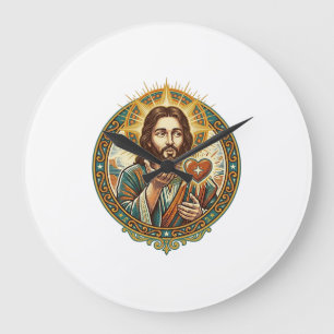 Relógio Grande Jesus Mandando Beijo Coração Vermelho Botão Curtir