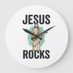 Relógio Grande Jesus Rocks Guitar Vintage Cristão Desenho Gravura