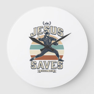 Relógio Grande Jesus Salva Beisebol Vetor Desenho Cristão Vintage