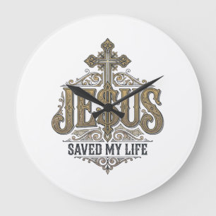 Relógio Grande Jesus Salvou Minha Vida Estampa Vintage Cristã Sh