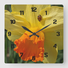 Relógio Grande Joaninha em Flor de Narciso Amarela Floral