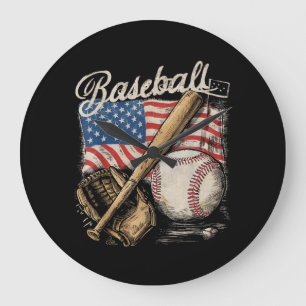 Relógio Grande Jogador de beisebol com bandeira americana Batedor