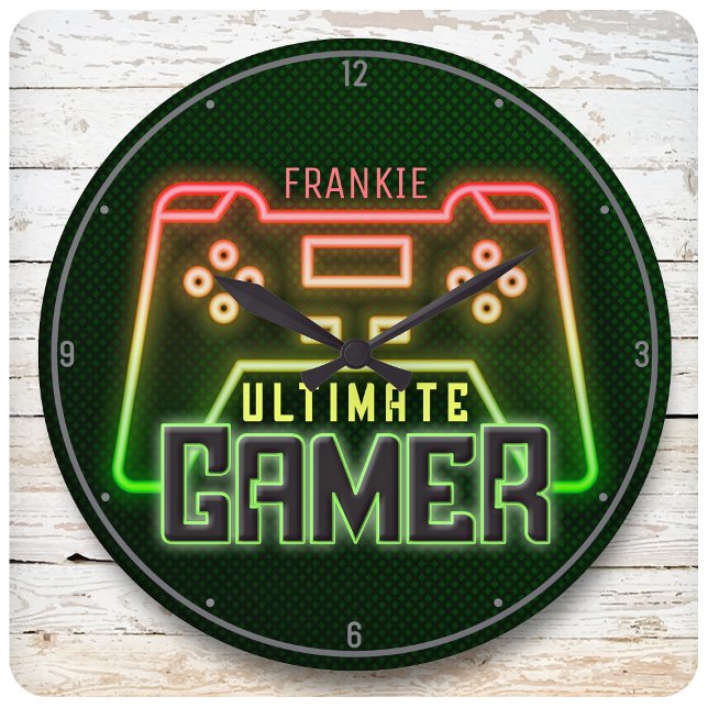 Relógio Grande Jogo de vídeo retrô personalizado Gamer Faux Neon (Criador carregado)