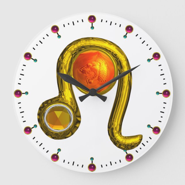 RELÓGIO GRANDE JOIAS DE ANIVERSÁRIO ZODIÁTICO DOURADO LEO COM TOP (Frente)