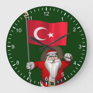 Relógio Grande Jolly Papai Noel Com Bandeira Da Turquia