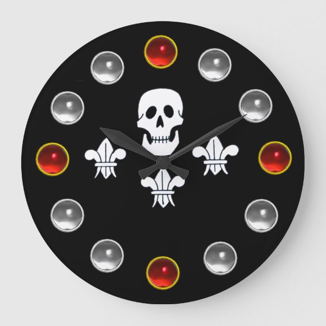 Relógio Grande JOLLY ROGER SKULL TRÊS MENTIRAS PISCANDO Gemas Bra (Frente)