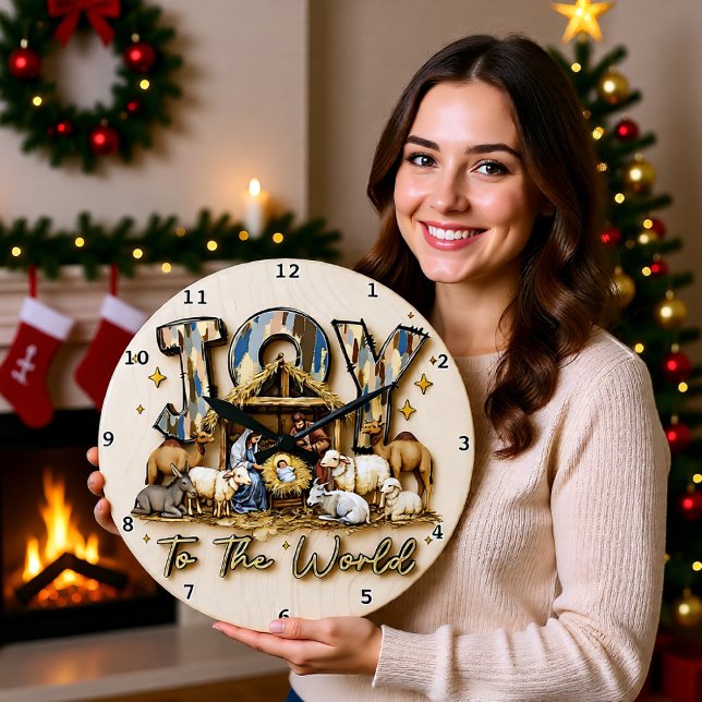 Relógio Grande Joy World Nativity Wood (Criador carregado)
