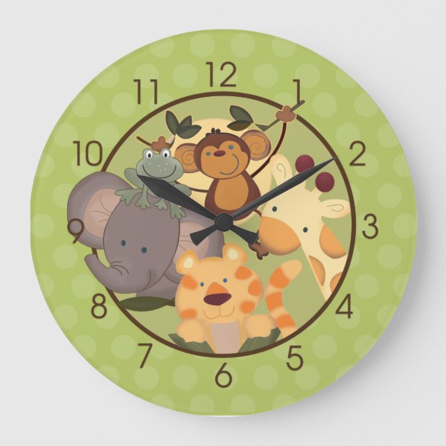 Relógio Grande Jungle Safari Nursery Wall Clock (Frente)