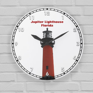 Relógio Grande Jupiter Lighthouse Flórida Vermelho Negro e Branco