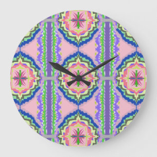 Relógio Grande Kaleidoscópio Florido Vibrante: Mandala Rosa e Esm