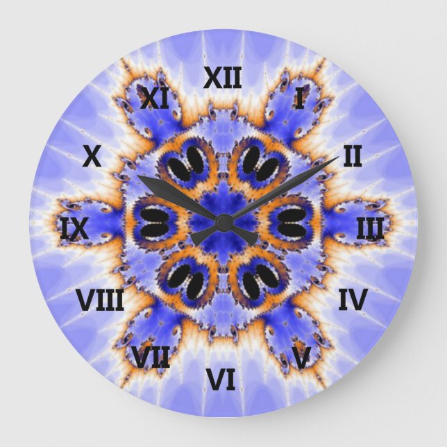 Relógio Grande Kaleidoscópio Fractal Azul (Frente)
