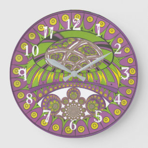 Relógio Grande Kaleidoscópio Tradicional Roxo e Amarelo Africano