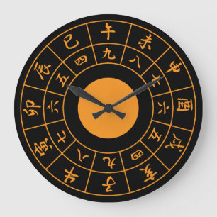 Relógio Grande Kanji japonês da laranja da cara preta do pulso d