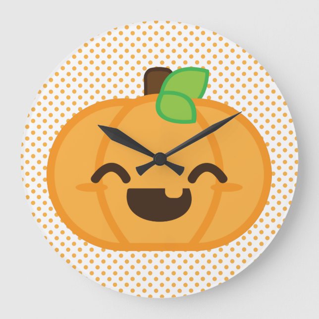 Relógio Grande Kawaii Jack O Lanterna Pumpkin Wall Clock (Frente)