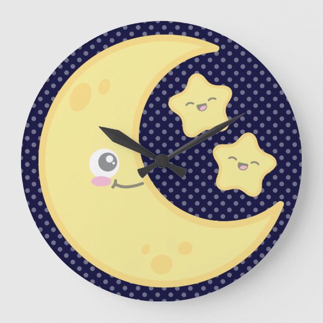 Relógio Grande Kawaii Moon e Stars Wall Clock (Frente)