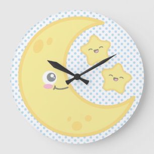 Relógio Grande Kawaii Moon e Stars Wall Clock