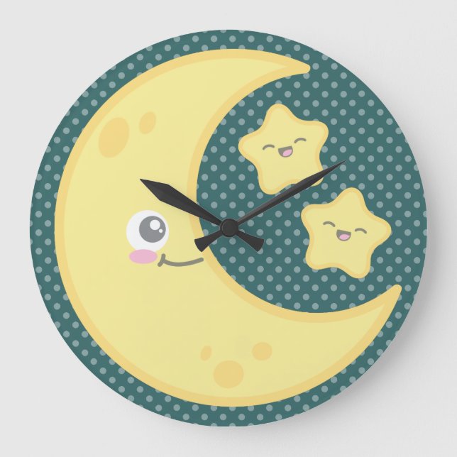 Relógio Grande Kawaii Moon e Stars Wall Clock (Frente)
