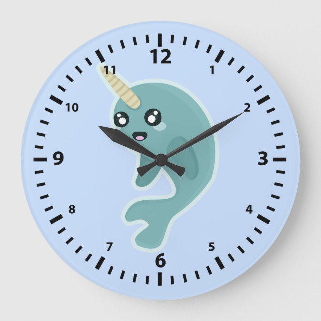 Relógio Grande Kawaii Narwhal (Frente)