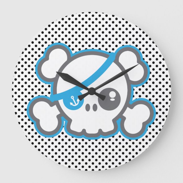 Relógio Grande Kawaii Pirate Skull Wall Clock (Frente)