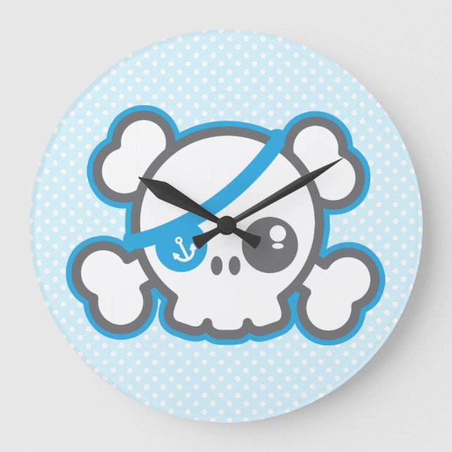 Relógio Grande Kawaii Pirate Skull Wall Clock (Frente)