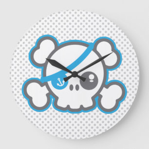 Relógio Grande Kawaii Pirate Skull Wall Clock