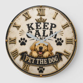 Relógio Grande Keep Calm and Pet the Dog Funny Golden Retriever