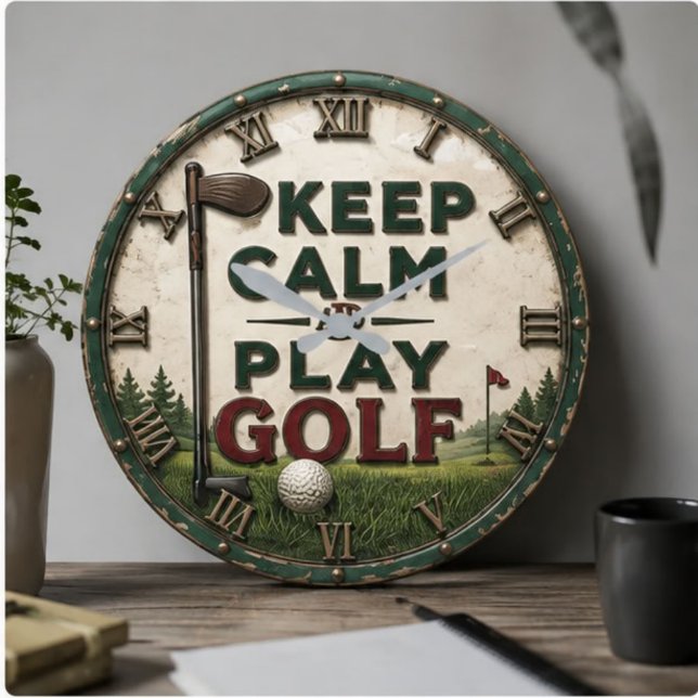 Relógio Grande Keep Calm and Play Golf (Criador carregado)