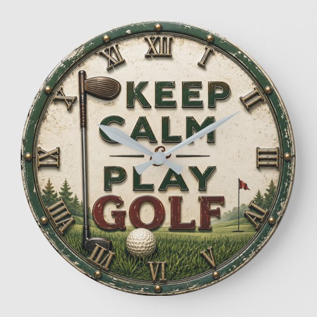 Relógio Grande Keep Calm and Play Golf (Frente)