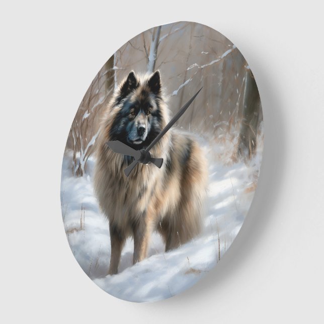 Relógio Grande Keeshond Deixe-o nevar no Natal (Ângulo)