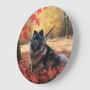 Relógio Grande Keeshond em Autumn Leaves Cai Inspire