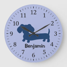 Relógio Grande Kids Dachshund Wall Clock Blue Wiener Dog Nursery