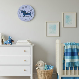 Relógio Grande Kids Dachshund Wall Clock Blue Wiener Dog Nursery