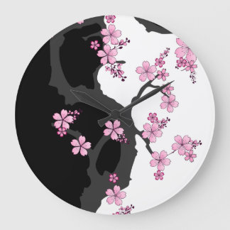 Relógio Grande Kimono Black e White Pink Sakura