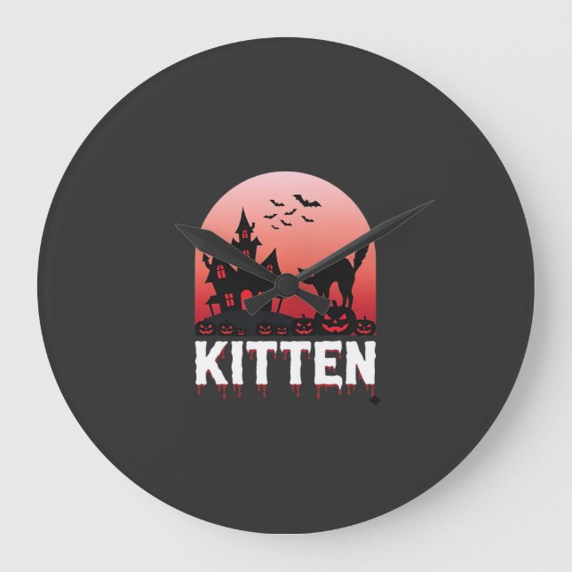 Relógio Grande Kit de Halloween Gatinho Casa Assombrada Design de (Frente)