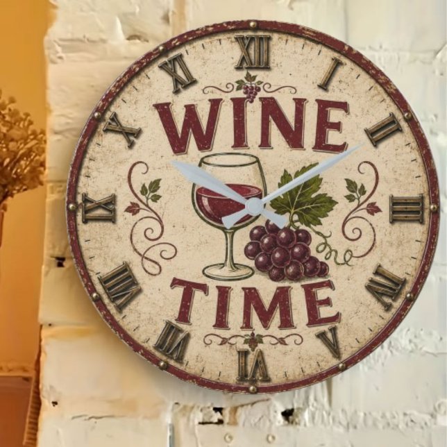 Relógio Grande Kitchen Farmhouse Decor Wine Time  (Criador carregado)