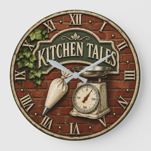 Relógio Grande Kitchen Tales Rustic Baking Baker Gift (Frente)