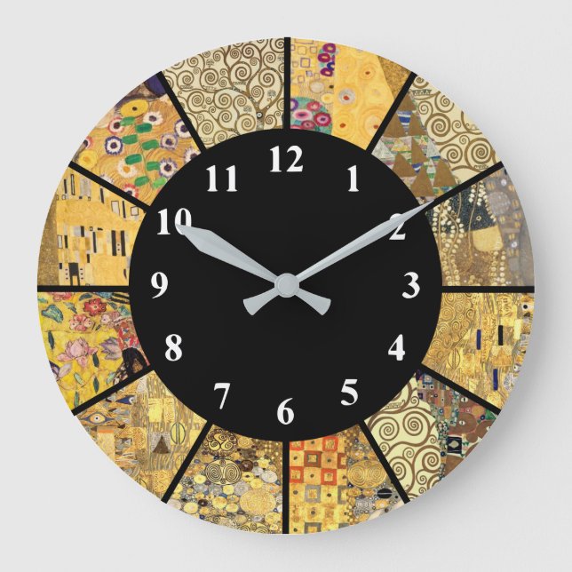 Relógio Grande Klimt Clock Famoso Padrões Artistas Dourados (Frente)